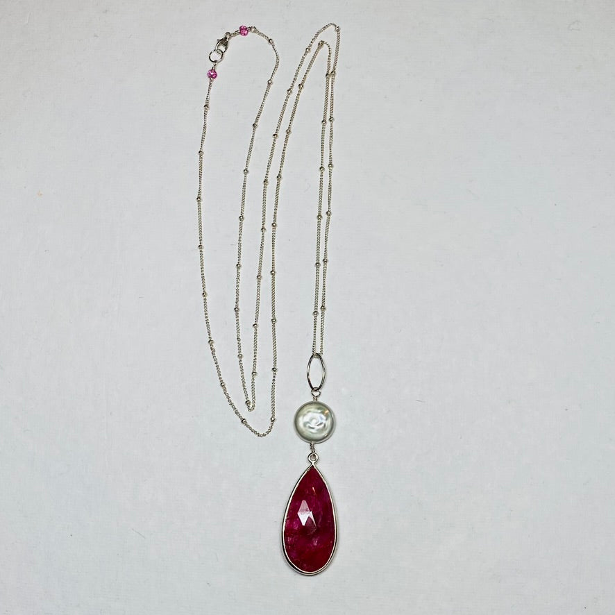 Ruby and pearl drop necklace