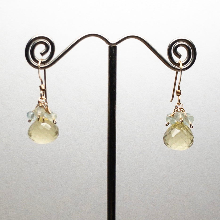 Lemon Quartz and Aquamarine Cluster Earrings