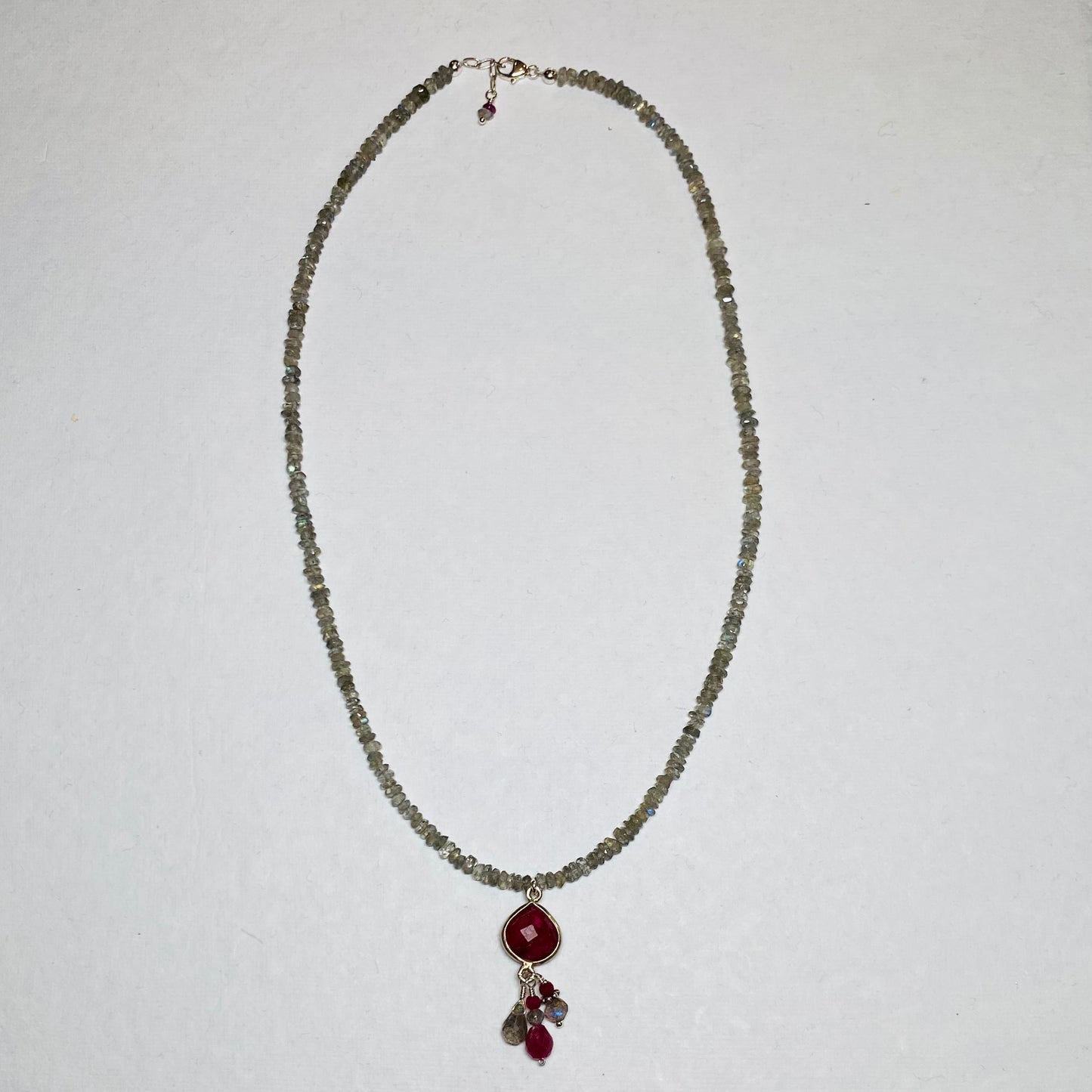 Labradorite and Ruby Cluster Drop