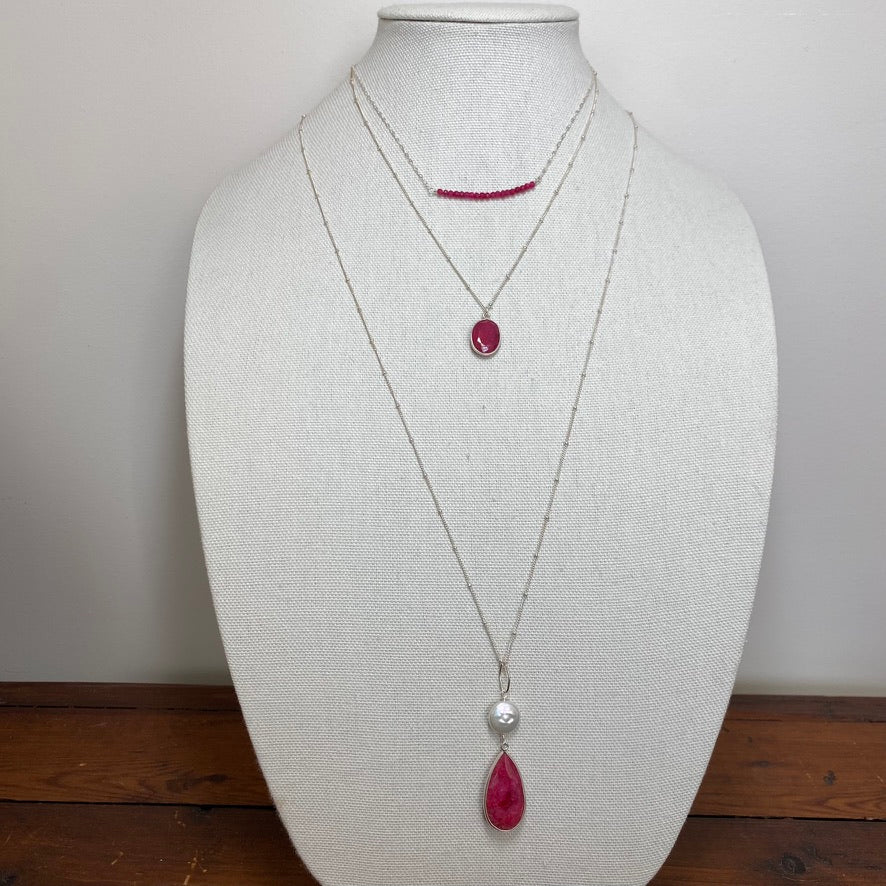 Ruby and pearl drop necklace
