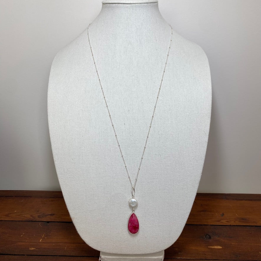 Ruby and pearl drop necklace