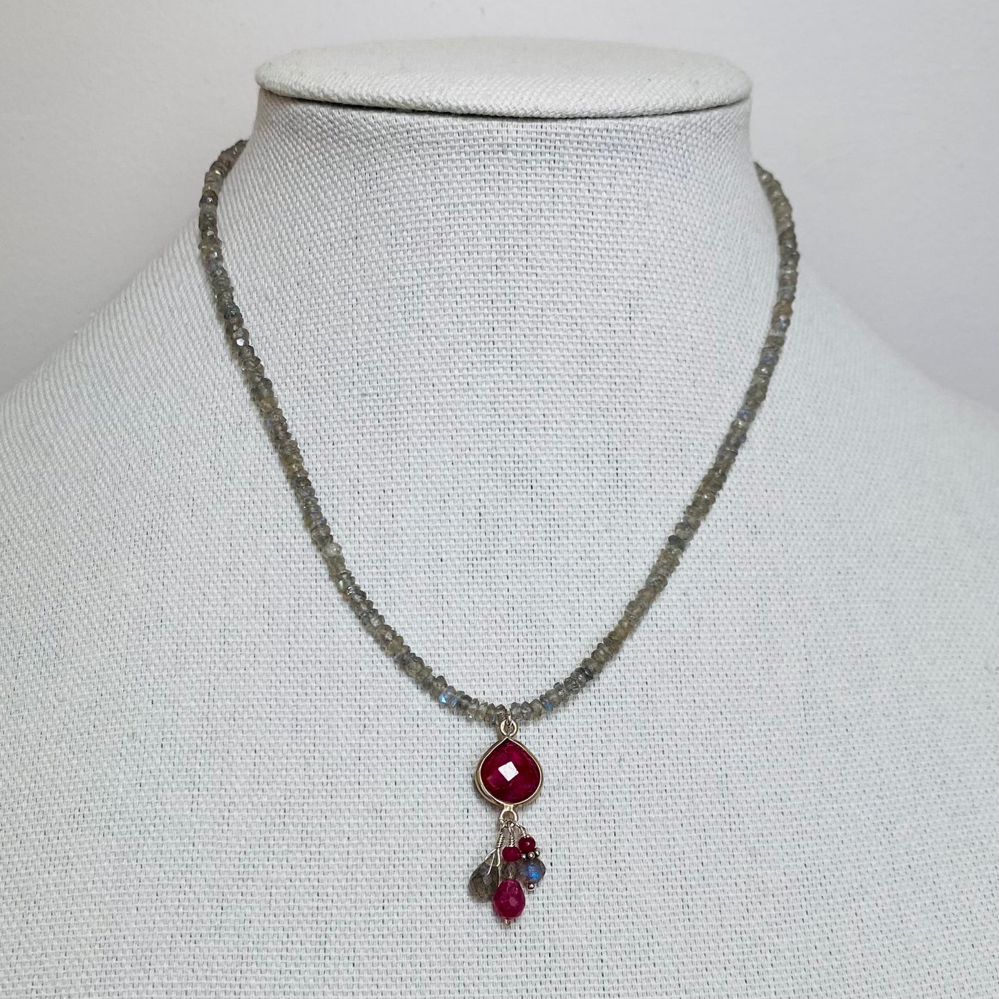 Labradorite and Ruby Cluster Drop