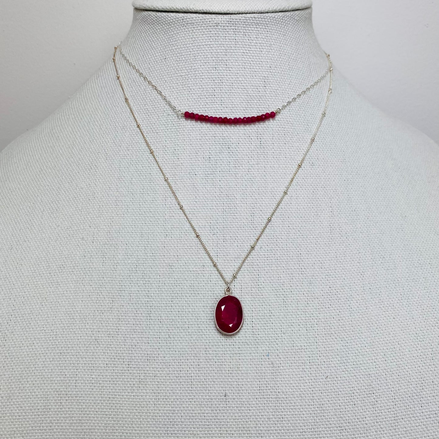 Ruby Gemstone Bar Necklace