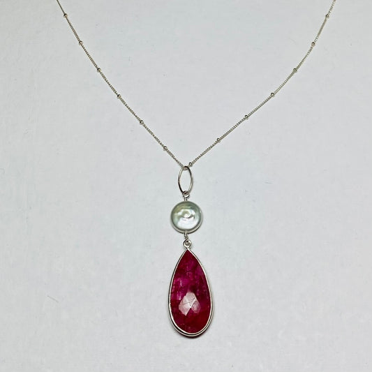 Ruby and pearl drop necklace