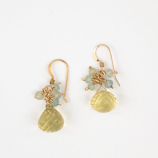 Lemon Quartz and Aquamarine Cluster Earrings