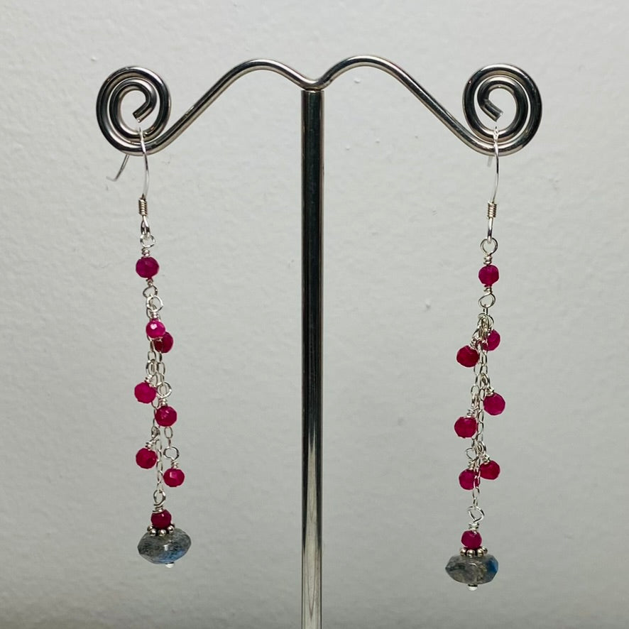 Long Ruby and Labradorite Earrings