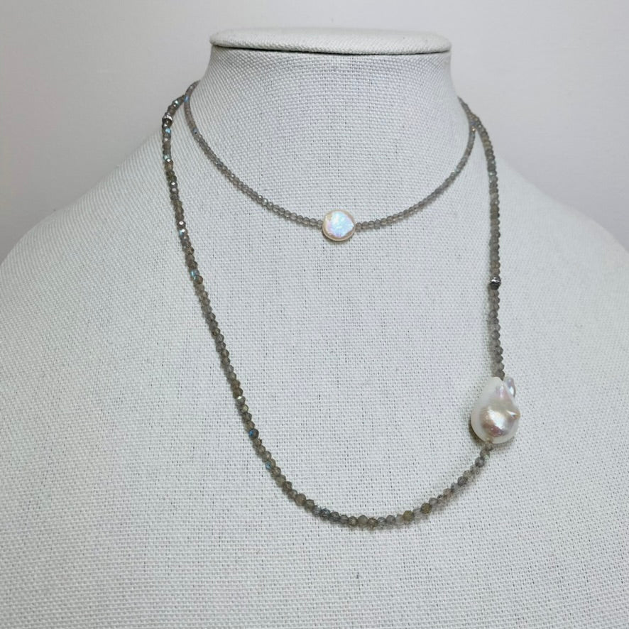 Gleaming Labradorite and Baroque Pearl Necklace