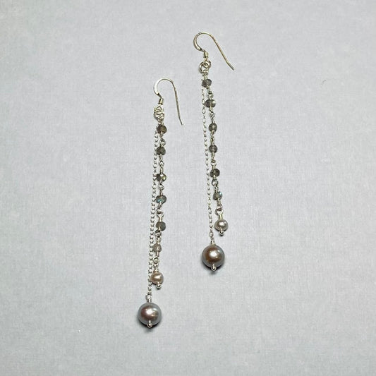 Gray Pearls and Labradorite Earrings