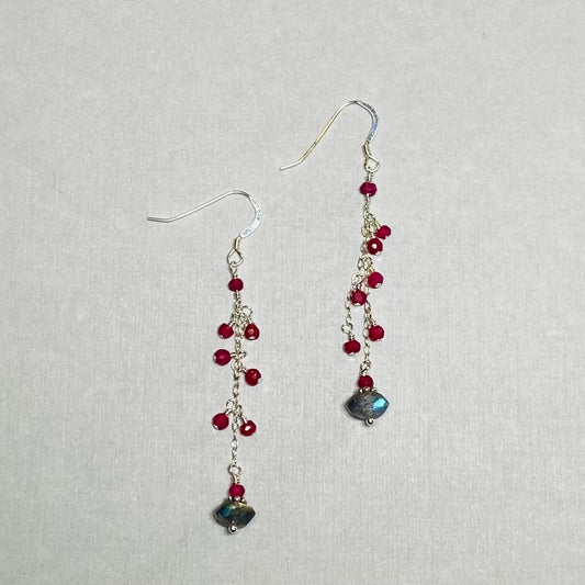 Long Ruby and Labradorite Earrings