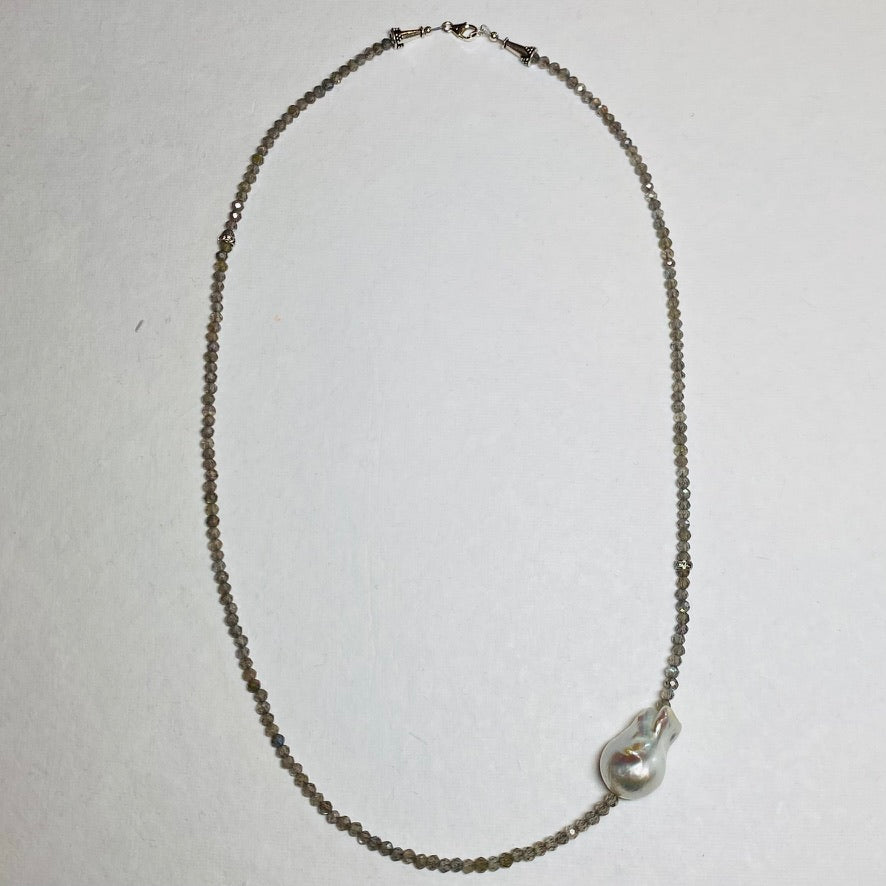 Gleaming Labradorite and Baroque Pearl Necklace