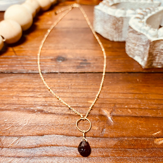 Garnet Teardrop Necklace/January Birthstone Necklace