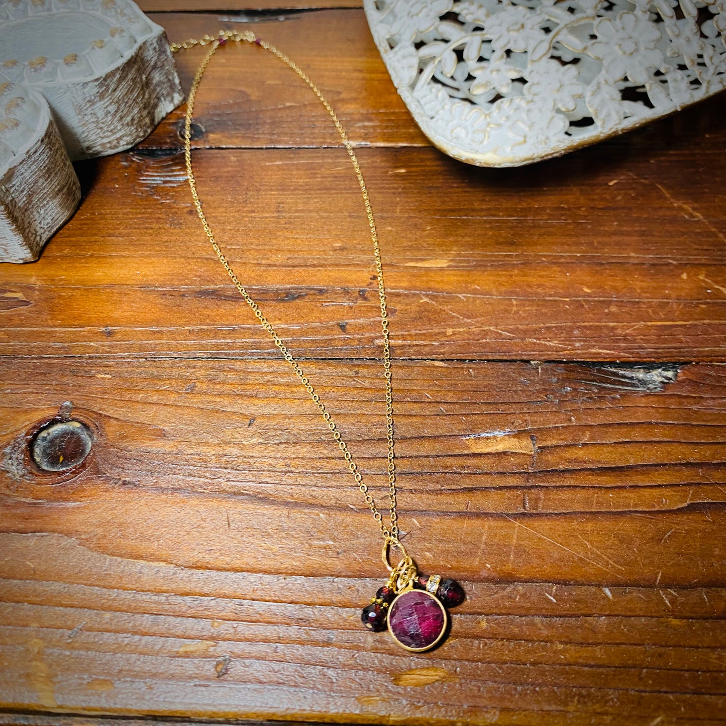 Garnet Gemstone Cluster Necklace