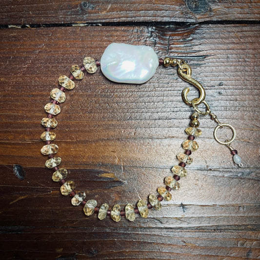 Citrine, Garnet and Pearl Bracelet