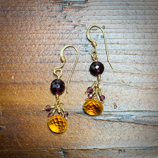 Garnet and Citrine Earrings